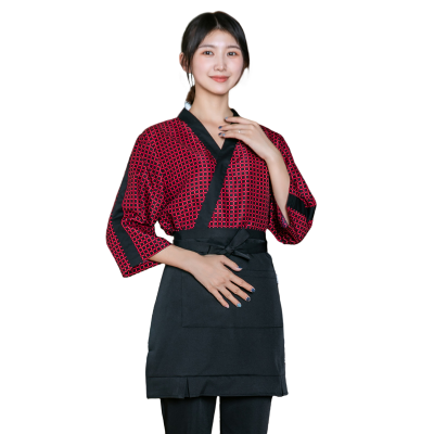 Crimson plaid comfort apron dining uniform (3)