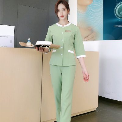 Customized green waitress hotel uniform (6)
