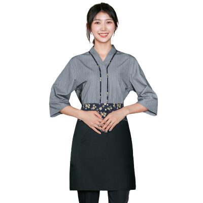 Grey five-point sleeve design catering uniform (6)
