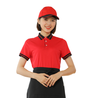 Red short-sleeved slim restaurant uniform (1)