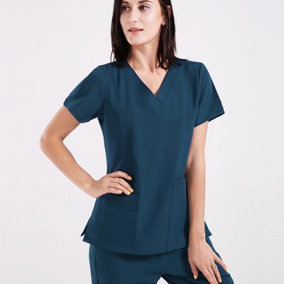 Summer thin V-neck split frosted uniform (2)