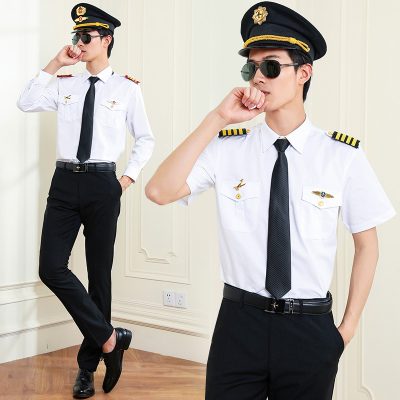 White plain short-sleeved pilot uniform (3)